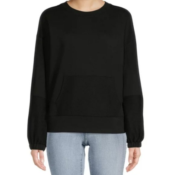 Time and Tru Terry Trim Sweatshirt Velvet Twill taping Size Medium Black New - Picture 8 of 8